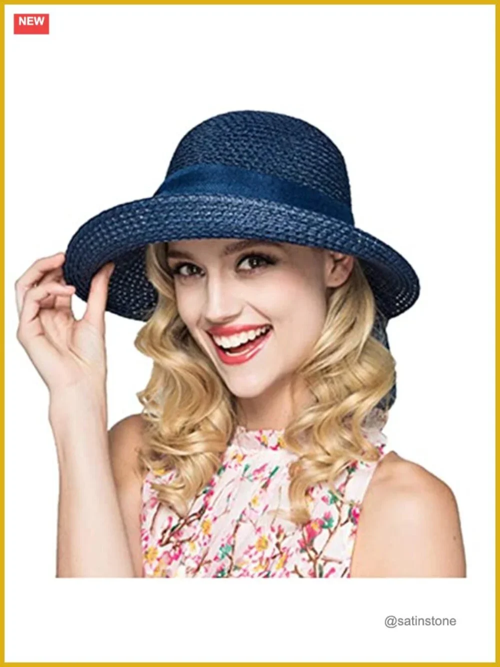 Wide Brim Straw Sun Hat UPF 50+ Floppy Beach Travel Packable Cotton